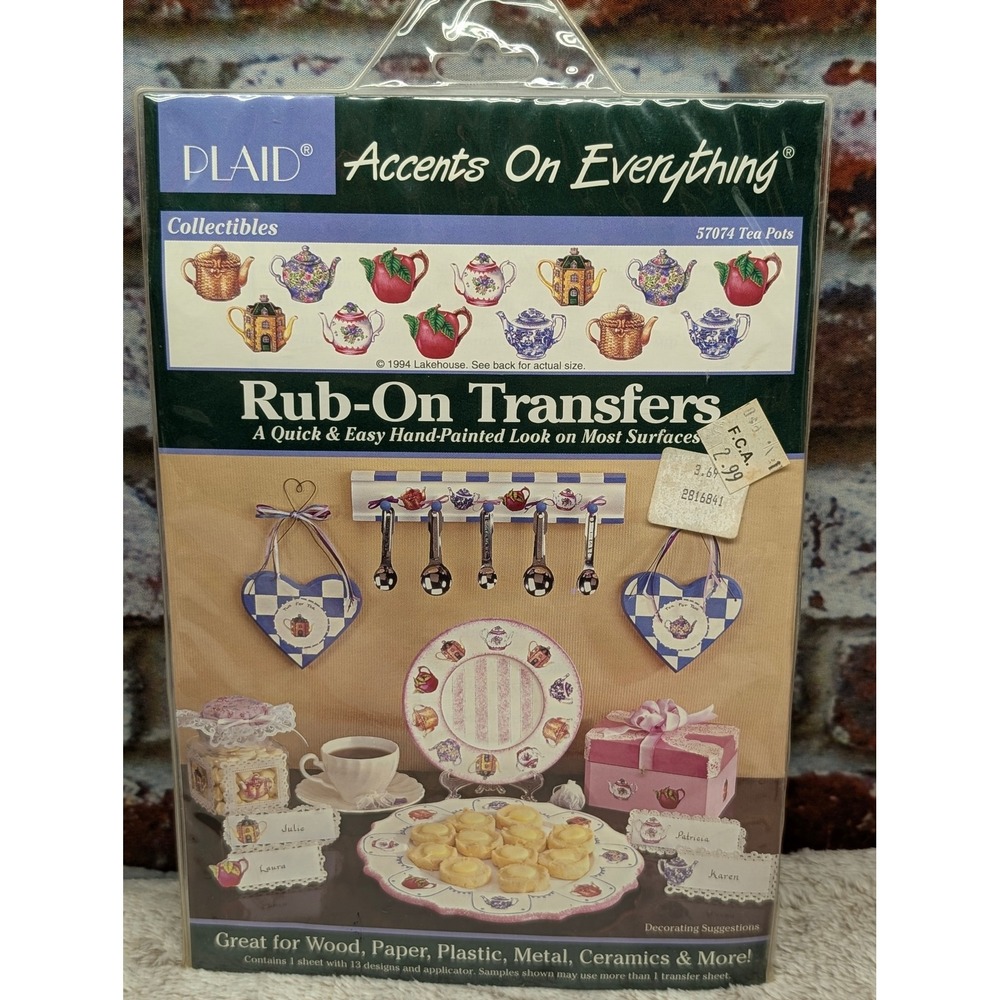 Vintage Plaid Accents On Everything Tea Pots Rub-On Transfers 57074 1994 NOS